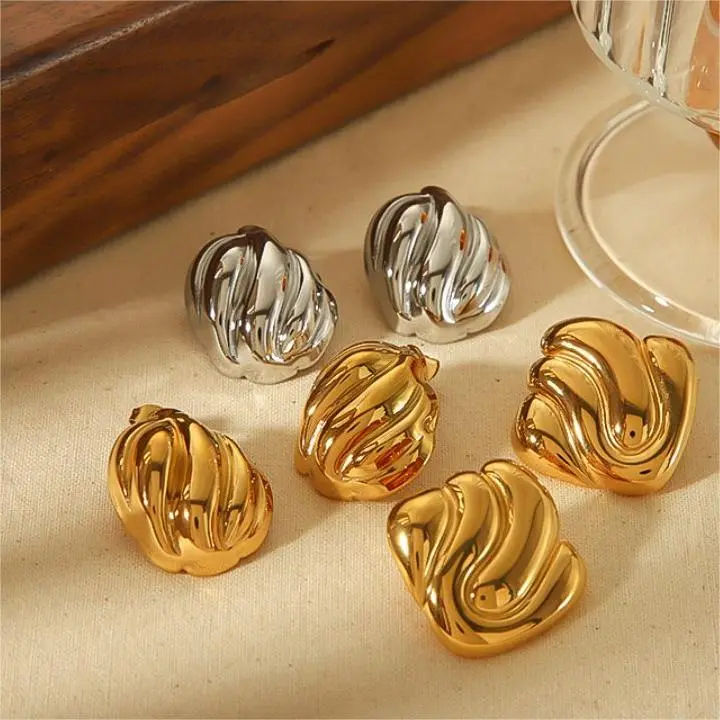 1 paire de boucles d'oreilles à tige géométriques simples en acier inoxydable plaqué or 18 carats pour femmes h5 